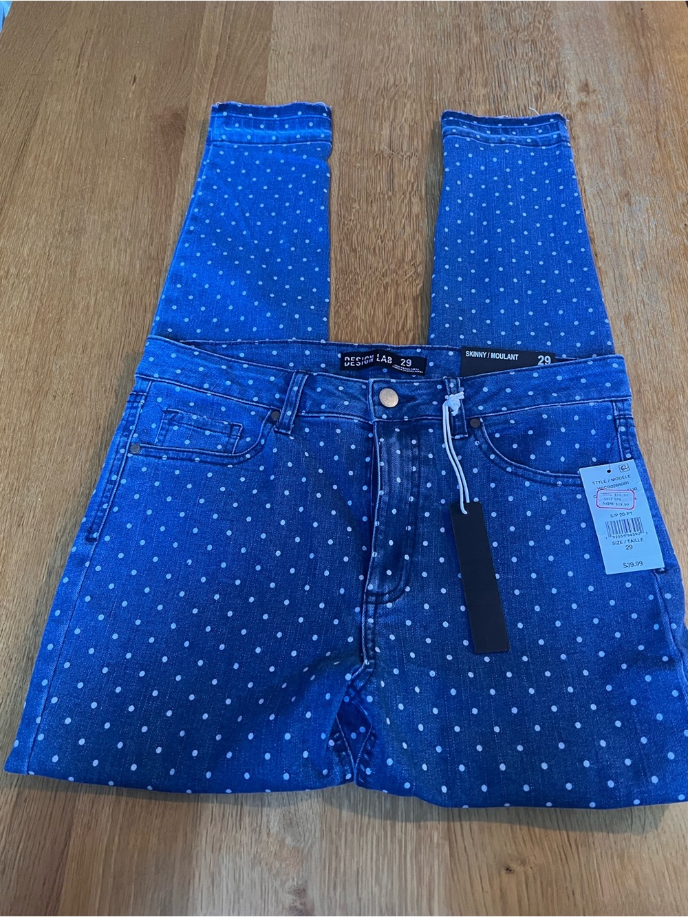 Design Lab Lord & Taylor Blue Polka Dot Skinny Jeans
